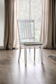 Dining Room Furniture Set of 2pcs Side Chairs Antique White Solid wood Slats Back Light Gray Padded Fabric Seat Cushions Kitchen Breakfast