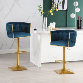 Bar Stools Set of 2,Gold Velvet Bar Stools,Counter Height Bar Stools with Low Back,Swivel Bar Stools for Kitchen Island, Bar Pub Navy Blue