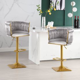 Bar Stools Set of 2,Gold Velvet Bar Stools,Counter Height Bar Stools with Low Back,Swivel Bar Stools for Kitchen Island, Bar Pub Dark Grey
