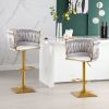 Bar Stools Set of 2,Gold Velvet Bar Stools,Counter Height Bar Stools with Low Back,Swivel Bar Stools for Kitchen Island, Bar Pub Light Grey