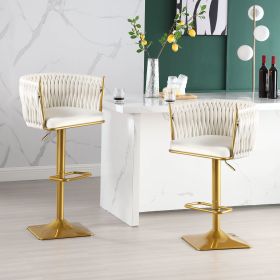 Bar Stools Set of 2,Gold Velvet Bar Stools,Counter Height Bar Stools with Low Back,Swivel Bar Stools for Kitchen Island, Bar Pub Beige