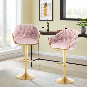 Bar Stools Set of 2,Counter Height Bar Stools,Velvet Swivel Bar Stool for Kitchen Island,Bar Pub PINK