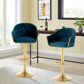 Bar Stools Set of 2,Counter Height Bar Stools,Velvet Swivel Bar Stool for Kitchen Island,Bar Pub Navy Blue