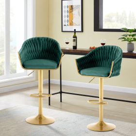 Bar Stools Set of 2,Counter Height Bar Stools,Velvet Swivel Bar Stool for Kitchen Island,Bar Pub GREEN