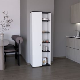 DEPOT E-SHOP Cary 67" H Kitchen Storage Cabinet With One Door, Five Interior Shelves and Five Exterior Shelves,White/Black