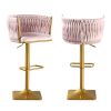 Bar Stools Set of 2,Gold Velvet Bar Stools,Counter Height Bar Stools with Low Back,Swivel Bar Stools for Kitchen Island, Bar Pub Navy Pink