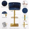 Bar Stools Set of 2,Gold Velvet Bar Stools,Counter Height Bar Stools with Low Back,Swivel Bar Stools for Kitchen Island, Bar Pub Blue