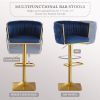 Bar Stools Set of 2,Gold Velvet Bar Stools,Counter Height Bar Stools with Low Back,Swivel Bar Stools for Kitchen Island, Bar Pub Blue