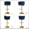 Bar Stools Set of 2,Gold Velvet Bar Stools,Counter Height Bar Stools with Low Back,Swivel Bar Stools for Kitchen Island, Bar Pub Blue
