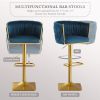 Bar Stools Set of 2,Gold Velvet Bar Stools,Counter Height Bar Stools with Low Back,Swivel Bar Stools for Kitchen Island, Bar Pub Navy Blue