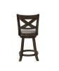 2Pc Beautiful Elegant Upholstered Low Swivel Chair Stool Faux Leather Upholstery Padded Back Kitchen Dining Rustic Gray