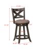 2Pc Beautiful Elegant Upholstered Low Swivel Chair Stool Faux Leather Upholstery Padded Back Kitchen Dining Rustic Gray