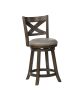 2Pc Beautiful Elegant Upholstered Low Swivel Chair Stool Faux Leather Upholstery Padded Back Kitchen Dining Rustic Gray