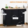 Mobile Kitchen Island with Drop Leaf, Storage Trolley Cart on Wheels, Towel/Spice Rack, 3 Drawers, 2-Door Cabinet, Black