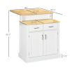 Kitchen Island with Storage Cabinet and 2-Level Rubber Wood Tabletop, Island Table with Adjustable Shelves and Drawers, White