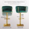 Bar Stools Set of 2,Gold Velvet Bar Stools,Counter Height Bar Stools with Low Back,Swivel Bar Stools for Kitchen Island, Bar Pub Green
