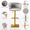 Bar Stools Set of 2,Gold Velvet Bar Stools,Counter Height Bar Stools with Low Back,Swivel Bar Stools for Kitchen Island, Bar Pub Light Grey