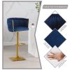 Bar Stools Set of 2,Gold Velvet Bar Stools,Counter Height Bar Stools with Low Back,Swivel Bar Stools for Kitchen Island, Bar Pub Blue