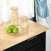 41" Modern Rolling Kitchen Island on Wheels, Utility Cart Storage Trolley with Rubberwood Top & Drawers, Black