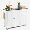 Kitchen Island 2-Door Storage Cabinet with Drawers and Stainless Steel Top