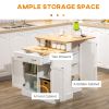 Kitchen Island with Storage Cabinet and 2-Level Rubber Wood Tabletop, Island Table with Adjustable Shelves and Drawers, White
