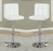 White Faux Leather Bar Stool Counter Height Chairs Set of 2 Adjustable Height Kitchen Island Stools Modern