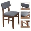 2 PCS Dining Chairs Fabric Cushion Retro Upholstered Chairs Solid Rubber Wood for Kitchen Dining Room Small Space Grey Walnut Color