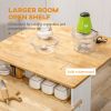 Kitchen Island with Storage Cabinet and 2-Level Rubber Wood Tabletop, Island Table with Adjustable Shelves and Drawers, White