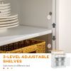 Kitchen Island with Storage Cabinet and 2-Level Rubber Wood Tabletop, Island Table with Adjustable Shelves and Drawers, White