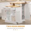 Kitchen Island with Storage Cabinet and 2-Level Rubber Wood Tabletop, Island Table with Adjustable Shelves and Drawers, White