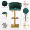 Bar Stools Set of 2,Gold Velvet Bar Stools,Counter Height Bar Stools with Low Back,Swivel Bar Stools for Kitchen Island, Bar Pub Green