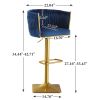 Bar Stools Set of 2,Gold Velvet Bar Stools,Counter Height Bar Stools with Low Back,Swivel Bar Stools for Kitchen Island, Bar Pub Blue