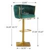 Bar Stools Set of 2,Gold Velvet Bar Stools,Counter Height Bar Stools with Low Back,Swivel Bar Stools for Kitchen Island, Bar Pub Green
