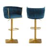 Bar Stools Set of 2,Gold Velvet Bar Stools,Counter Height Bar Stools with Low Back,Swivel Bar Stools for Kitchen Island, Bar Pub Navy Blue