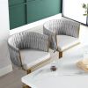 Bar Stools Set of 2,Gold Velvet Bar Stools,Counter Height Bar Stools with Low Back,Swivel Bar Stools for Kitchen Island, Bar Pub Light Grey