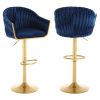 Bar Stools Set of 2,Counter Height Bar Stools,Velvet Swivel Bar Stool for Kitchen Island,Bar Pub BLUE