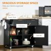 41" Modern Rolling Kitchen Island on Wheels, Utility Cart Storage Trolley with Rubberwood Top & Drawers, Black