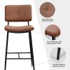 Bar Stools Set of 2, 25" Hight Back Stool Upholstered Counter Chair Heavy-Duty Steel Frame Pub Breakfast Bar Chairs for Kitchen, Brown