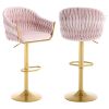 Bar Stools Set of 2,Counter Height Bar Stools,Velvet Swivel Bar Stool for Kitchen Island,Bar Pub PINK