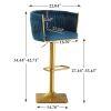 Bar Stools Set of 2,Gold Velvet Bar Stools,Counter Height Bar Stools with Low Back,Swivel Bar Stools for Kitchen Island, Bar Pub Navy Blue
