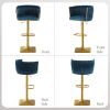Bar Stools Set of 2,Gold Velvet Bar Stools,Counter Height Bar Stools with Low Back,Swivel Bar Stools for Kitchen Island, Bar Pub Navy Blue