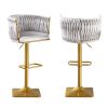 Bar Stools Set of 2,Gold Velvet Bar Stools,Counter Height Bar Stools with Low Back,Swivel Bar Stools for Kitchen Island, Bar Pub Light Grey