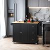 Mobile Kitchen Island with Drop Leaf, Storage Trolley Cart on Wheels, Towel/Spice Rack, 3 Drawers, 2-Door Cabinet, Black