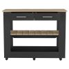 DEPOT E-SHOP Delos 46 Kitchen Island White, Six Casters, Two Drawers, Lower Open Shelf, Black / Light Oak