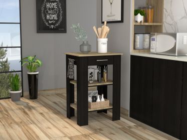 Rockaway 1-Drawer 2-Shelf Kitchen Island Black Wengue and Light Oak (Color: as Pic)