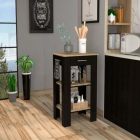 Kitchen Island 23 Inches Dozza with Single Drawer and Two-Tier Shelves, Black Wengue / Light Oak Finish (Color: Black / Light Oak)