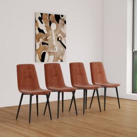 Dining Chairs Set of 4,Modern Kitchen Dining Room Chairs,Upholstered Dining Accent Chairs in linen Cushion Seat and Sturdy Black Metal Legs(Caramel) (Color: as Pic)
