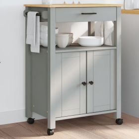 Kitchen Trolley MONZA 23.6"x15.7"x35.4" Solid Wood Pine (Color: Gray)