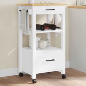 Kitchen Trolley MONZA 18.9"x15.7"x35.4" Solid Wood Pine (Color: White)