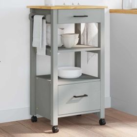 Kitchen Trolley MONZA 18.9"x15.7"x35.4" Solid Wood Pine (Color: Gray)
